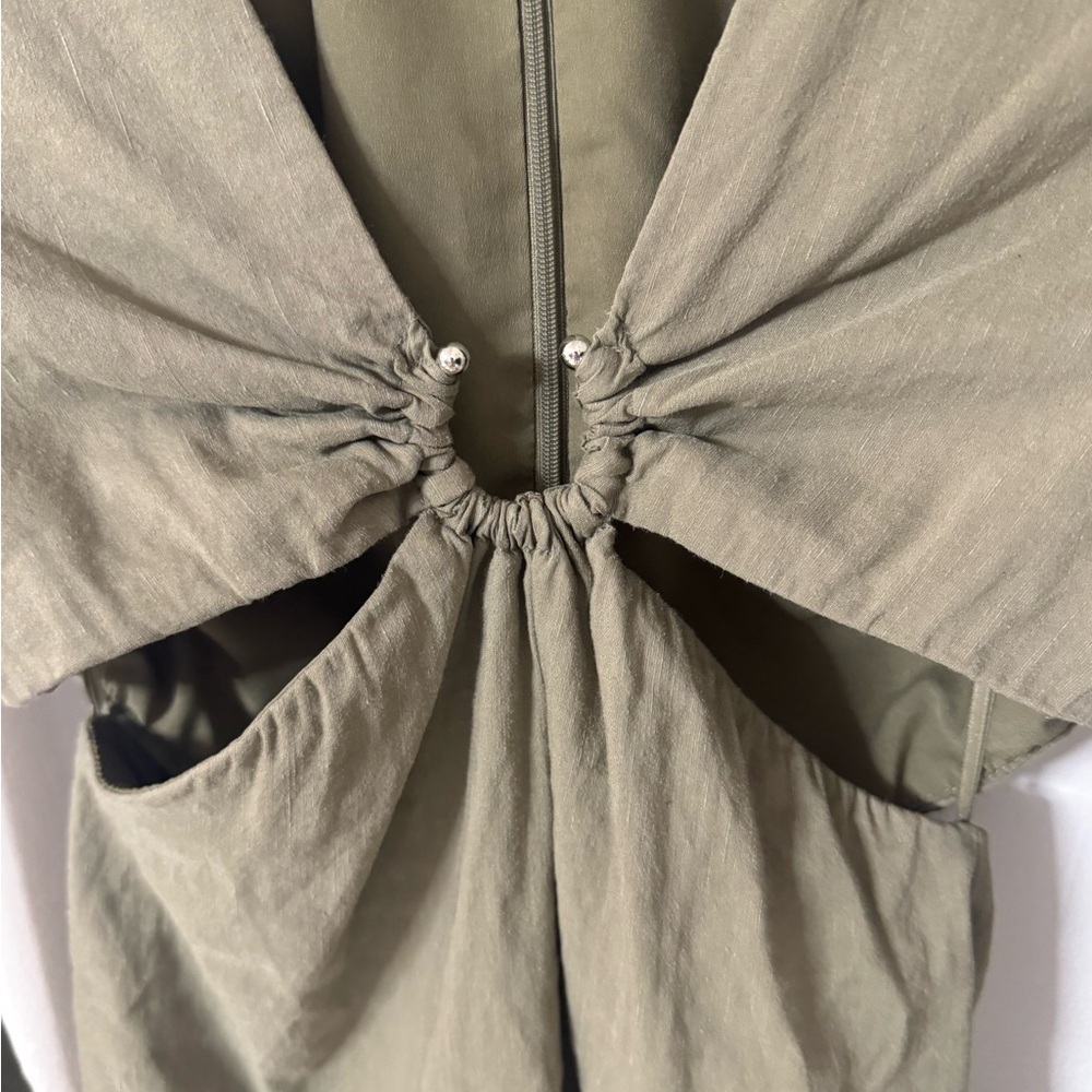 Zara Khaki Stretchy Linen Shirt Dress - Picture 3 of 8